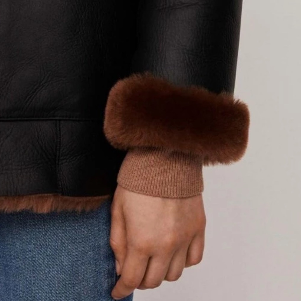 🦐Esta Faux Shearling Belted Real Lambskin Leather Jacket - Picture 3 of 8